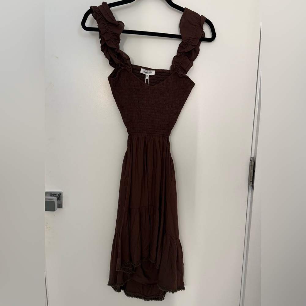Heartloom Brown Ruffle Midi Dress